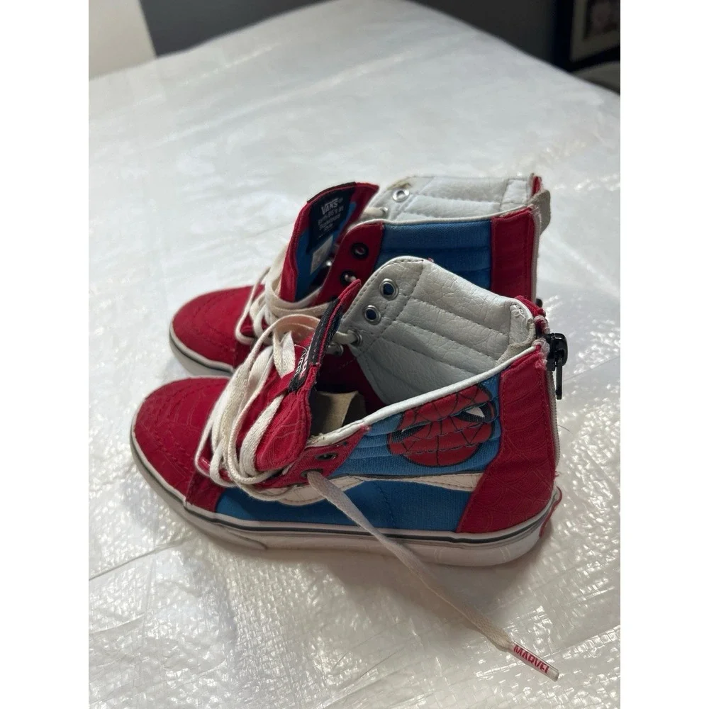 Vans x Marvel Spider-Man Sk8-Hi Zip High Top Sneakers - Kids Size 2.0 (Red/Blue)